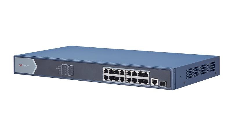 Коммутатор Hikvision DS-3E0518P-E, 16 портов Gigabit PoE + 2 аплинка