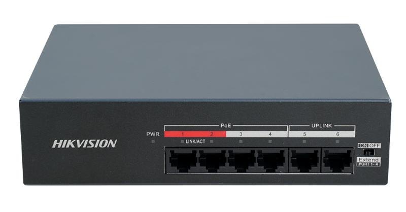 Коммутатор Hikvision DS-XS06-P, 4 PoE (100 Мбит/с) + 2 uplink