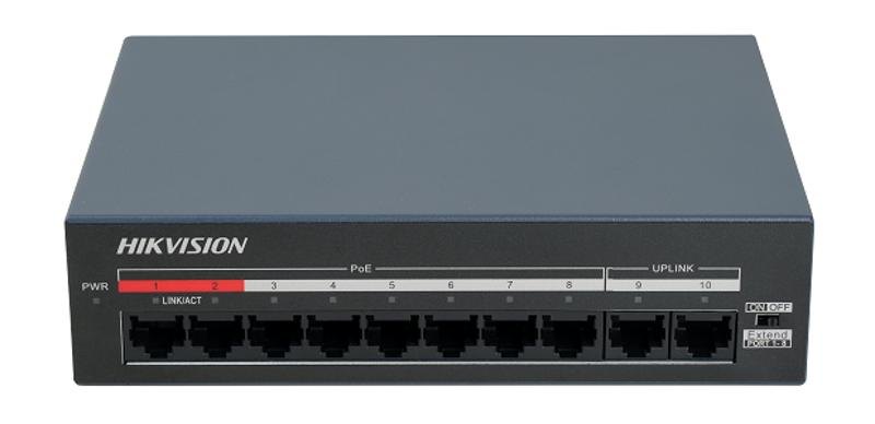 Коммутатор Hikvision DS-XS10-P, 8 PoE (100 Мбит/с) + 2 uplink