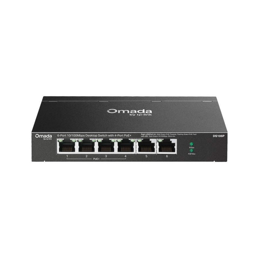Коммутатор TP-Link DS106P, 6 портов 10/100, 4×PoE+ (Omada)