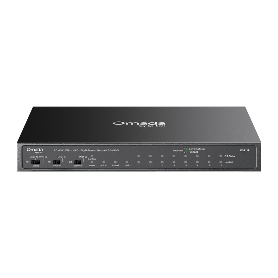 Коммутатор TP-Link DS111P, 8×PoE+ (10/100) + 2 гигабитных + SFP (Omada)