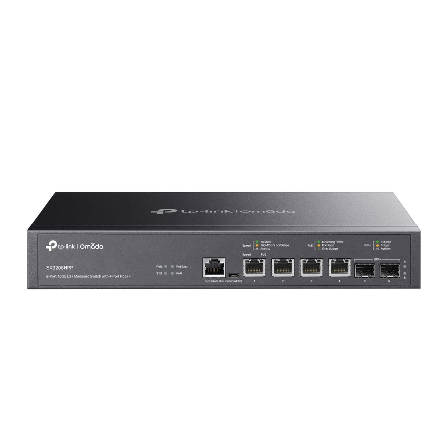 Коммутатор TP-Link SX3206HPP, 4×10G PoE++ + 2×10G SFP+, управляемый L2+ (Omada)