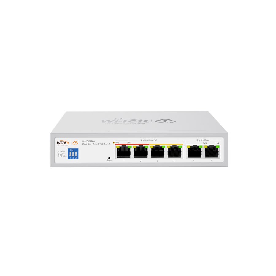 Облачный PoE-коммутатор Wi-Tek WI-PCES206 (4 PoE + 2 uplink)