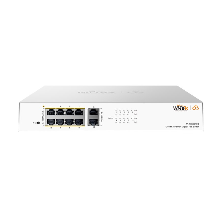 Облачный гигабитный PoE-коммутатор Wi-Tek WI-PCES310G (8 PoE + 2 uplink)