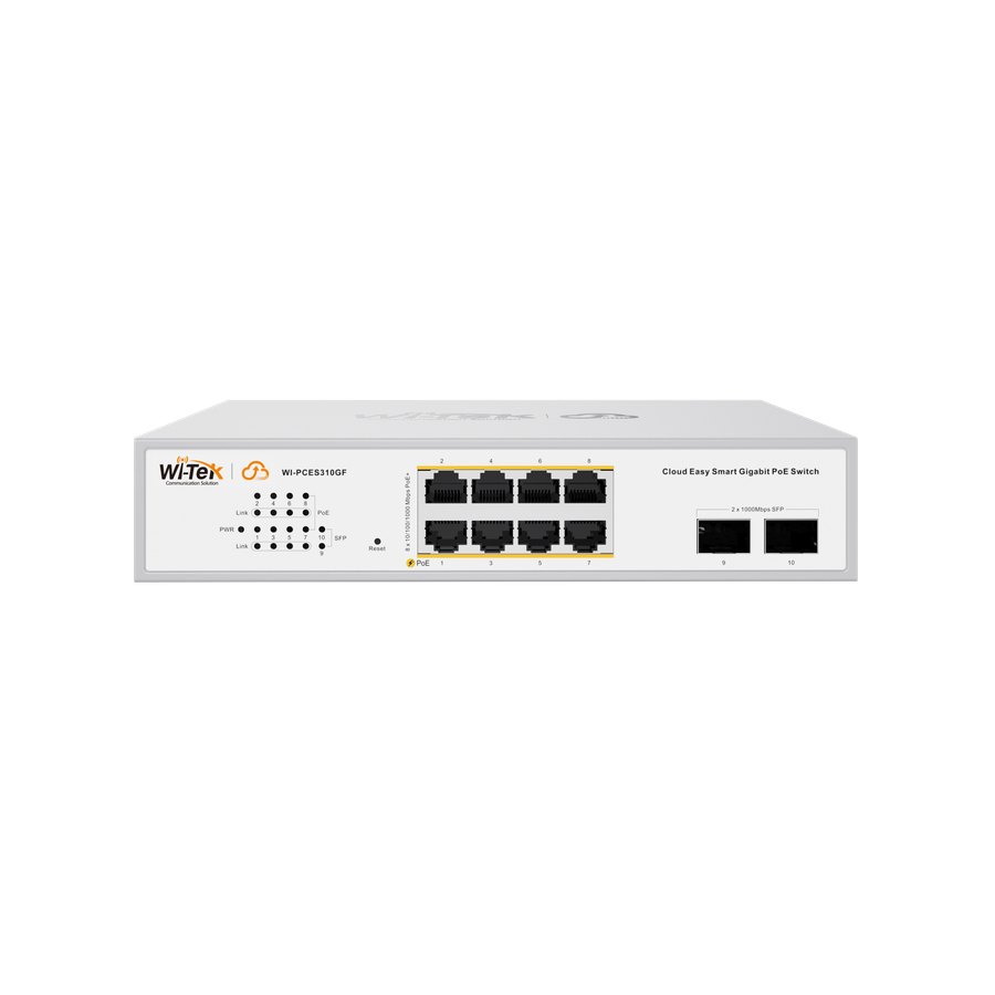 Облачный PoE-коммутатор Wi-Tek WI-PCES310GF v2 (8 PoE + 2 SFP, 120 Вт)