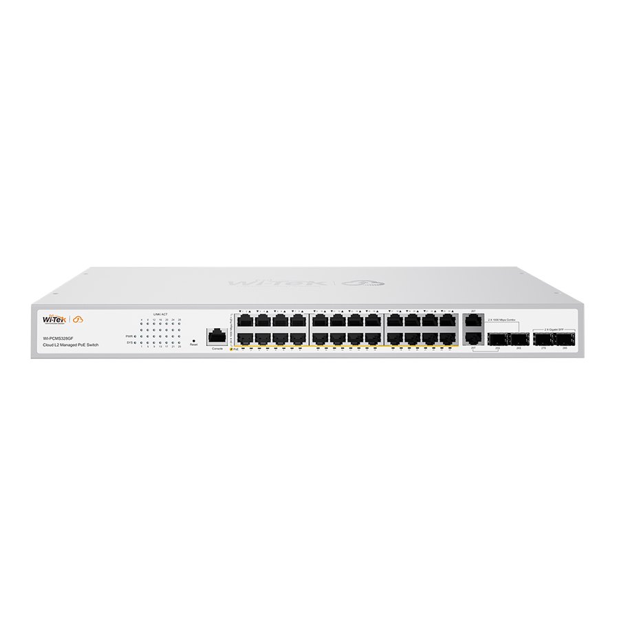 Управляемый облачный PoE-коммутатор Wi-Tek WI-PCMS328GF v2 L2+ (24 PoE + SFP, 370 Вт)