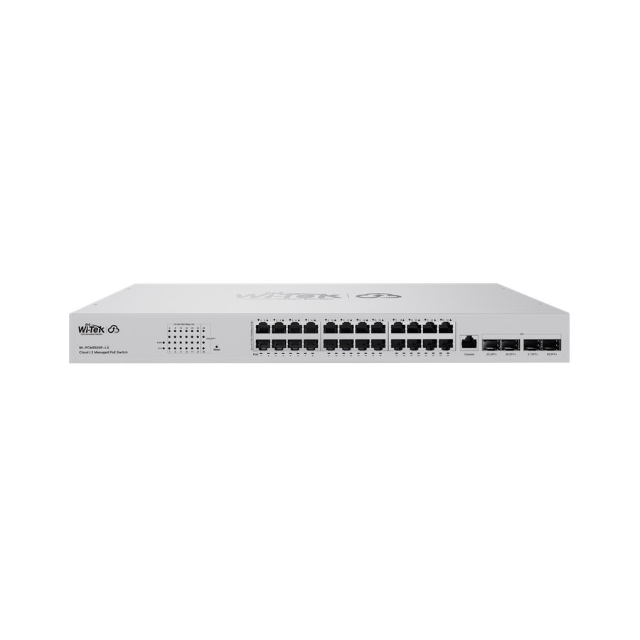 Управляемый облачный PoE-коммутатор Wi-Tek WI-PCMS528F-L3 v2 (24 PoE + 4×10G SFP+)